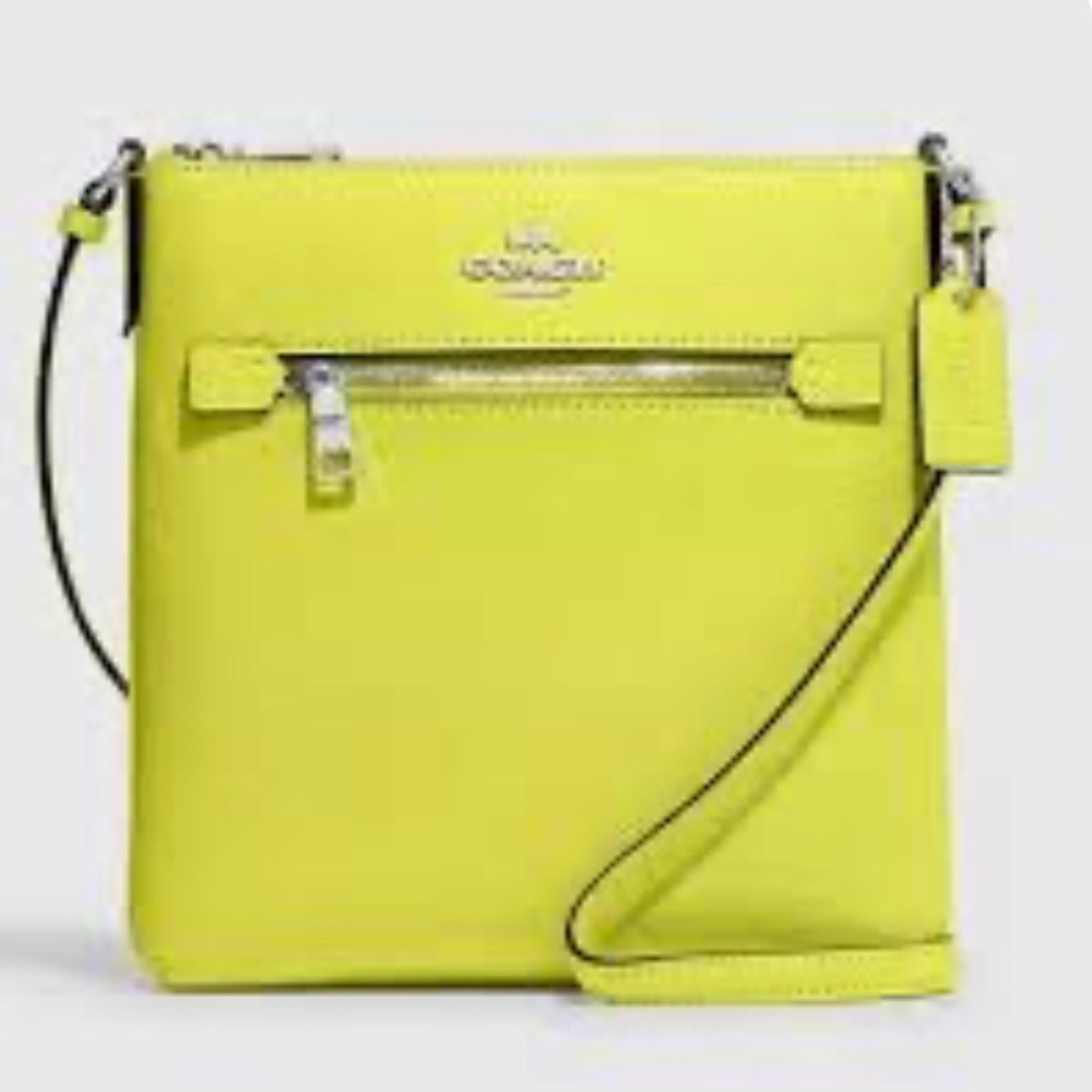 👜🆕👜 Coach Mini Rowan File Bag Crossbody Purse in Bright Yellow Leather - Picture 1 of 10